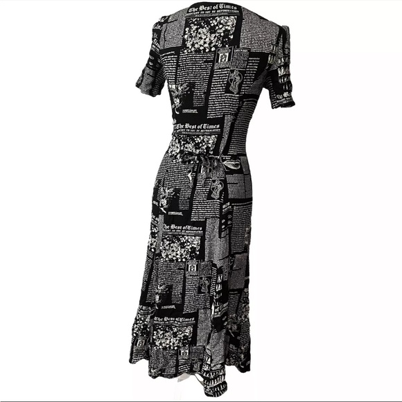 Reformation Sz 6 Locklin Newsprint Maxi Dress Button Down Front Floral Back Tie - Picture 5 of 8